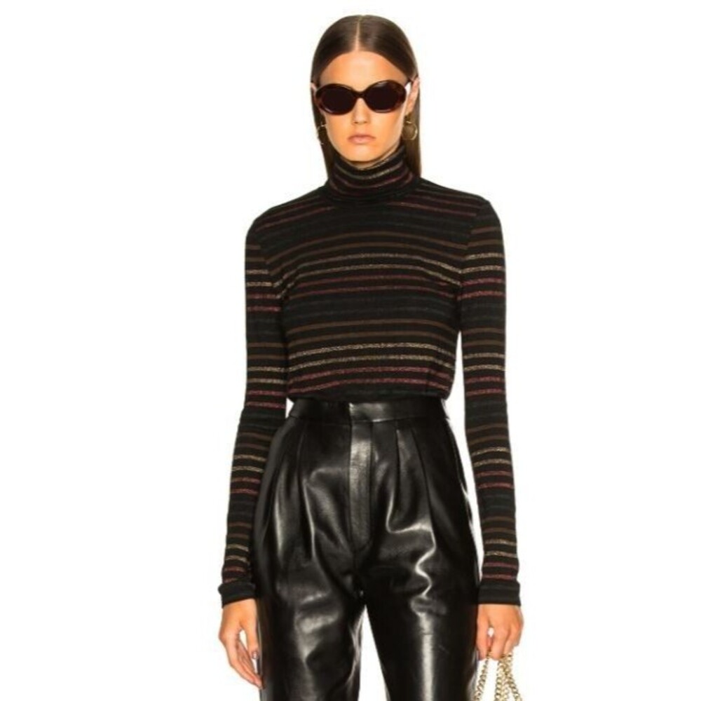 Veronica Beard Audrey Shirt Turtleneck Metallic Stripe‎ Long Sleeve Medium